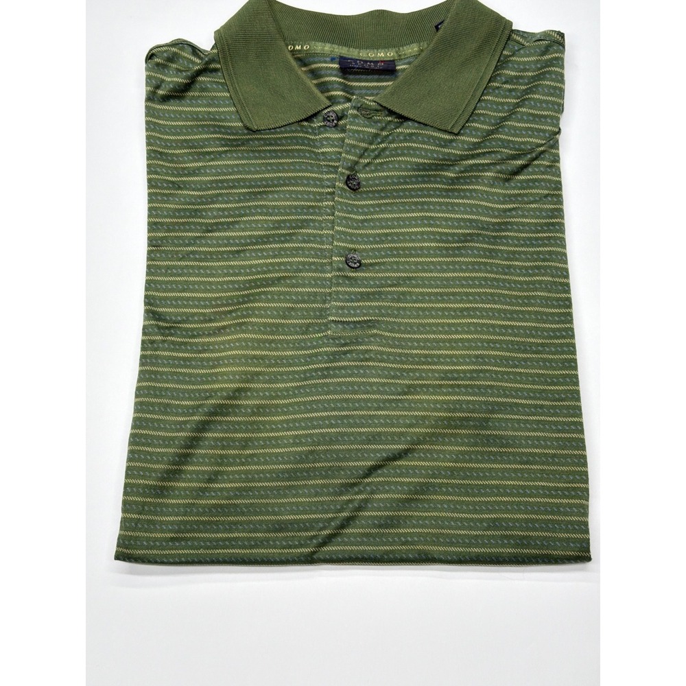 COMO Made in Italy Mens XL Green Striped Short Sleeve Golf Polo Shirt‎ Cotton